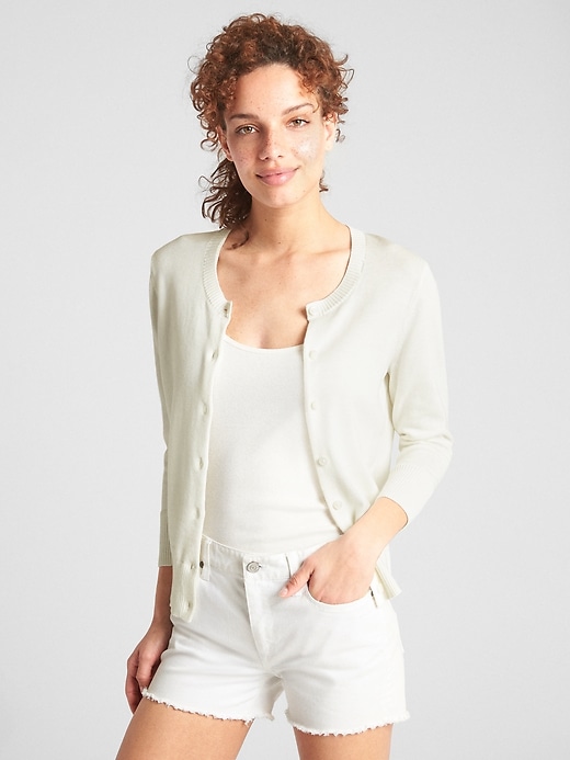 Image number 10 showing, Three-Quarter Sleeve Crewneck Cardigan Sweater