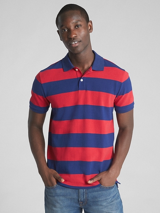 Image number 8 showing, Rugby Stripe Pique Polo Shirt in Stretch
