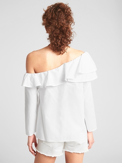 Image number 2 showing, Ruffle One-Shoulder Blouse in Poplin