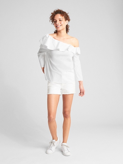 Image number 3 showing, Ruffle One-Shoulder Blouse in Poplin
