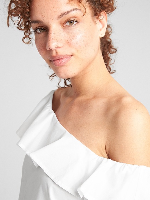 Image number 5 showing, Ruffle One-Shoulder Blouse in Poplin