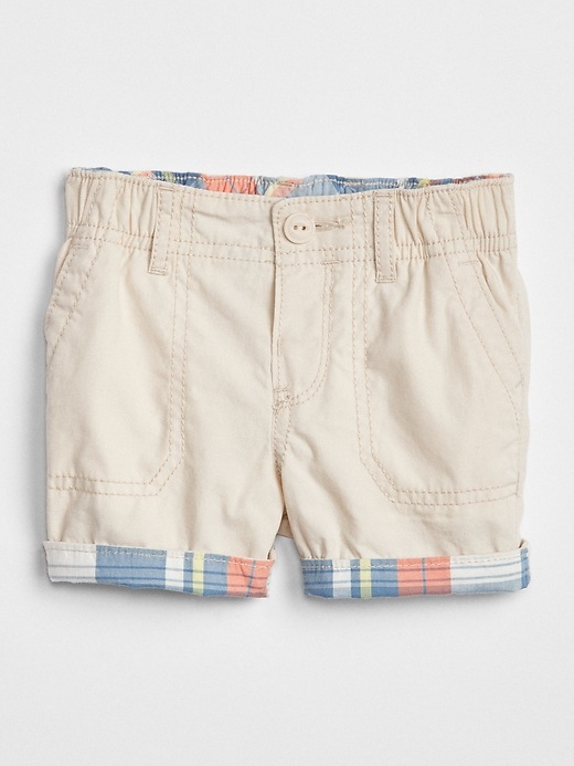 1 of 8 showing, with the color stone of product Plaid Roll-Cuff Shorts