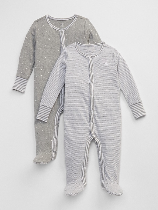 1 of 8 showing, with the color light heather gray of product Baby First Favorite Stripe Footed One-Piece (2-Pack)