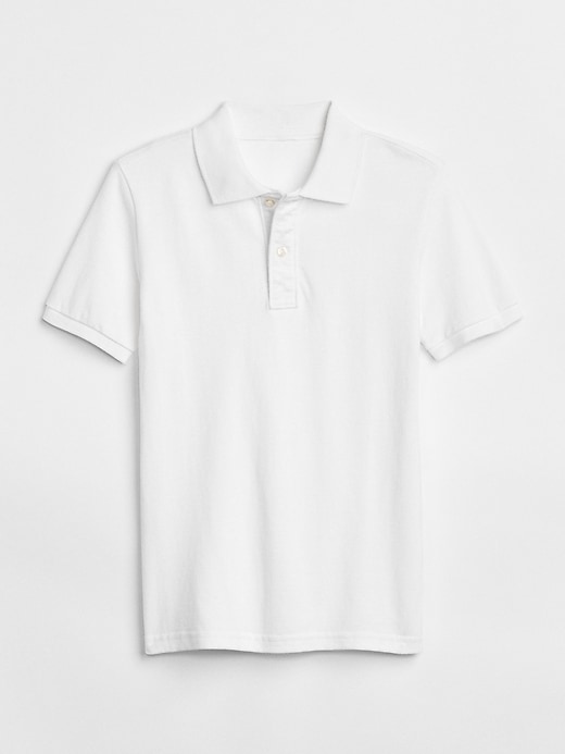 1 of 8 showing, with the color optic white of product Kids Uniform Short Sleeve Polo Shirt