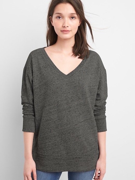 View large product image 1 of 1. V-Neck Pullover Tunic Sweatshirt