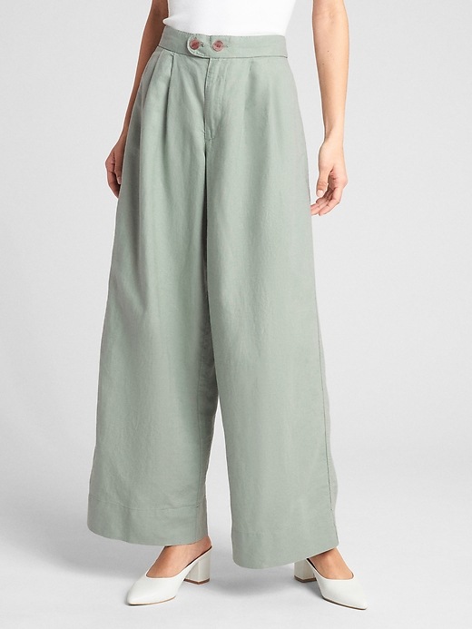 Image number 1 showing, High Rise Wide-Leg Pants in Linen-Cotton