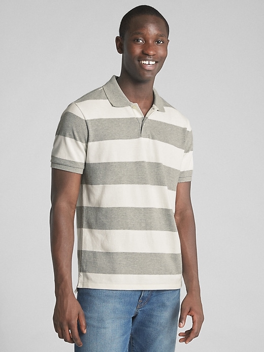 Image number 7 showing, Rugby Stripe Pique Polo Shirt in Stretch