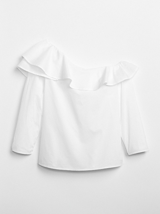 Image number 6 showing, Ruffle One-Shoulder Blouse in Poplin