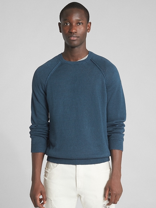 Image number 1 showing, Raglan Sleeve Crewneck Pullover Sweater in Linen