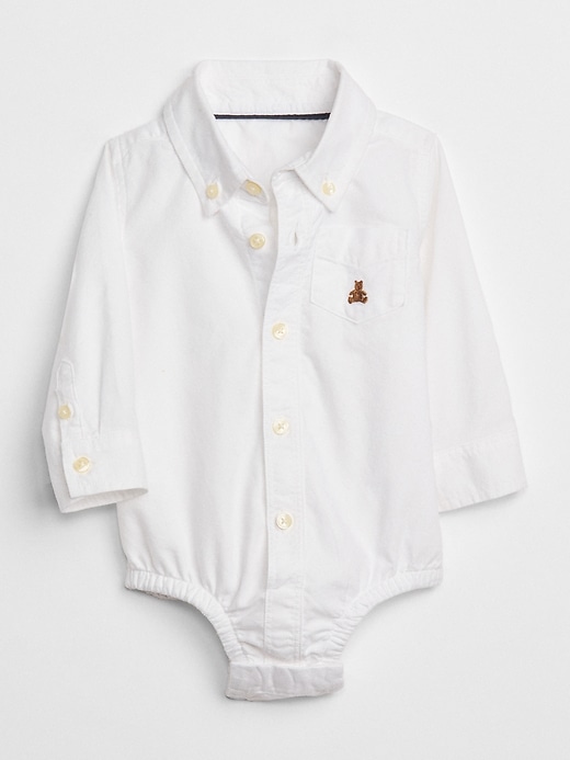 1 of 8 showing, with the color white of product Baby Oxford Button-Up Bodysuit