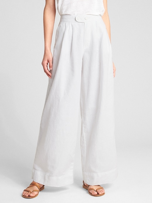 Image number 7 showing, High Rise Wide-Leg Pants in Linen-Cotton
