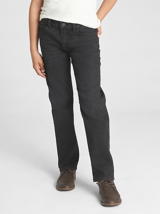 2 of 8 showing, with the color black wash of product Kids Straight Jeans with Stretch