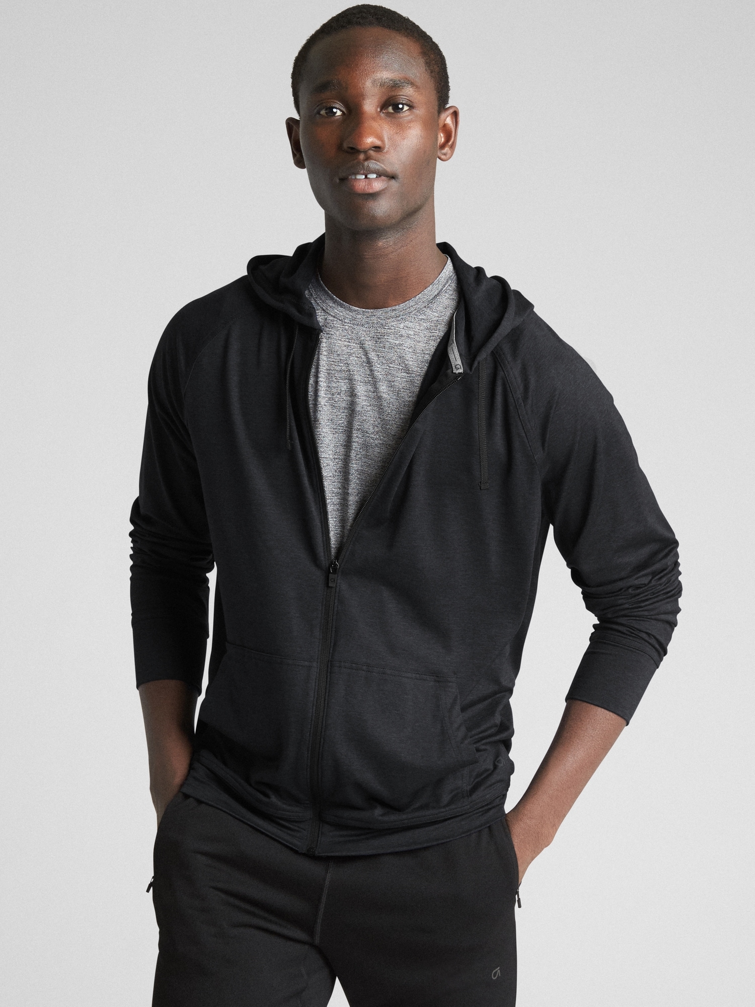 GapFit Full Zip Hoodie in Brushed Tech Jersey Gap