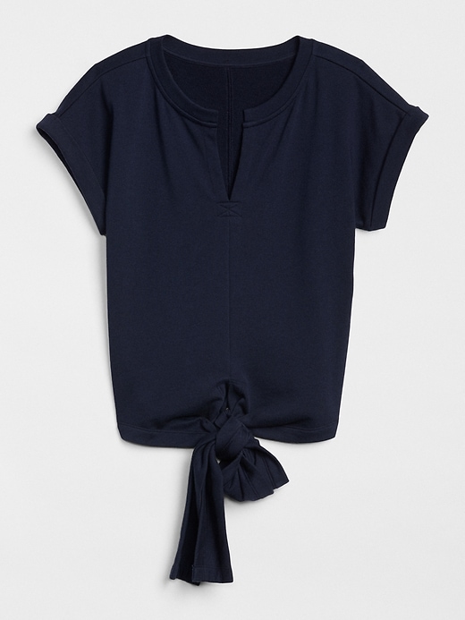 Image number 6 showing, Short Sleeve Split-Neck Wrap Top in French Terry