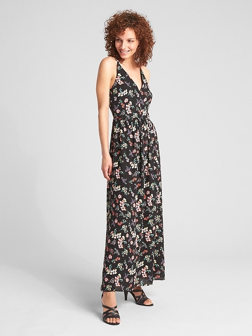 chinese dress ladies Gap Black Floral Print Maxi Dress with V-Neck main image 1