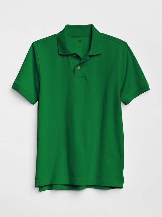1 of 8 showing, with the color green of product Kids Uniform Short Sleeve Polo Shirt