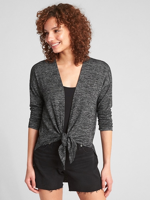 View large product image 1 of 1. Softspun Tie-Front Cardigan Sweater