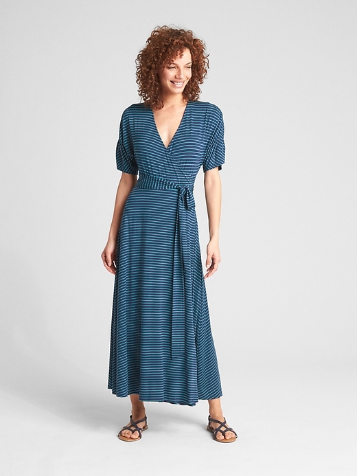 gap wrap midi dress GAP Three-Quarter Sleeve Knit Midi Wrap Dress, Rayon, Black, Size L, NWT
