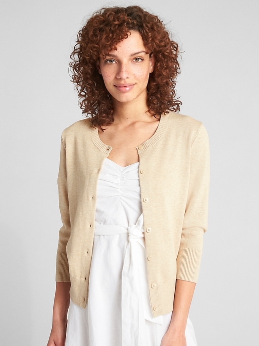 Three Quarter Sleeve Crewneck Cardigan Sweater Gap