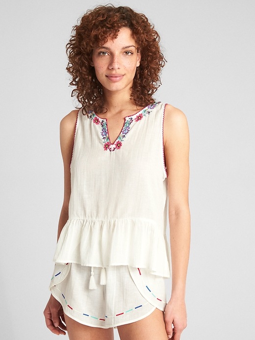 Image number 1 showing, Dreamwell Embroidered Crinkle Tank Top