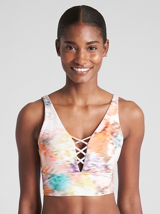 View large product image 1 of 1. Low Support Lattice-Front Sports Bra
