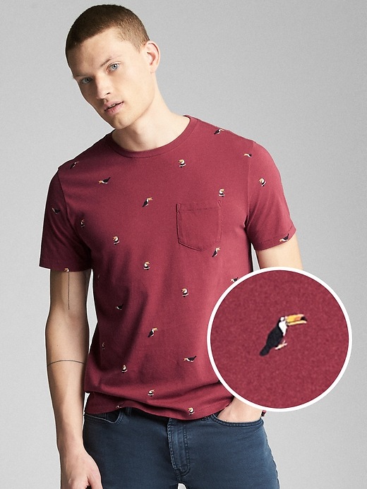 Image number 1 showing, Short Sleeve Print Pocket Crewneck T-Shirt