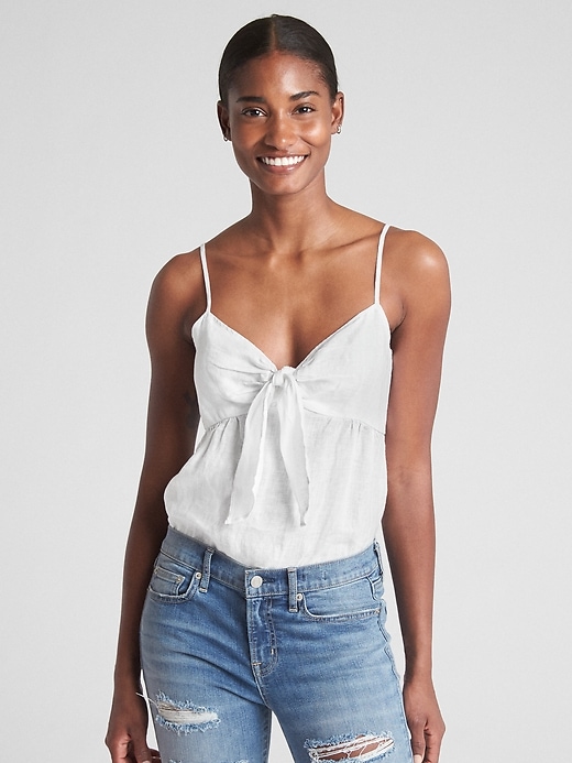 Image number 1 showing, Tie-Front Cami in Linen