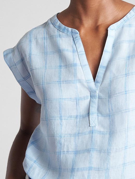 Image number 5 showing, Short Sleeve Plaid Popover Shirt in Linen