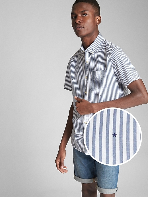 Image number 8 showing, Print Poplin Short Sleeve Shirt in Stretch