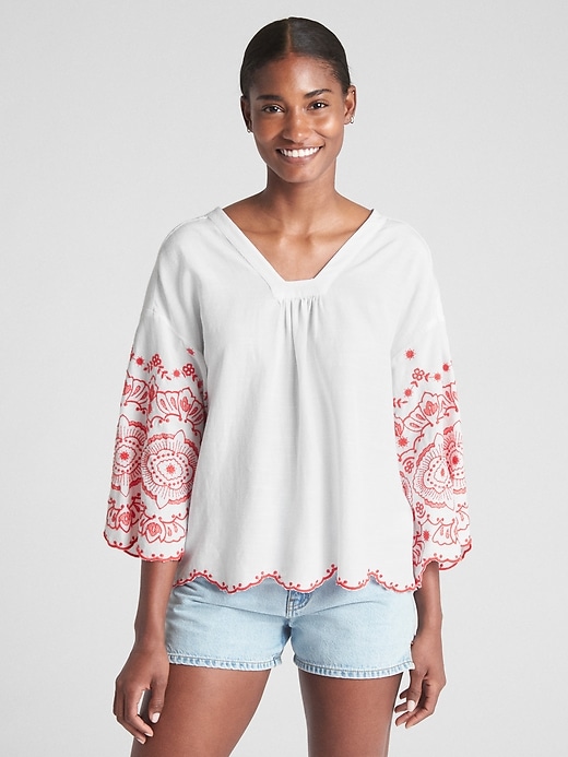 Image number 1 showing, Bell Sleeve Embroidered Blouse