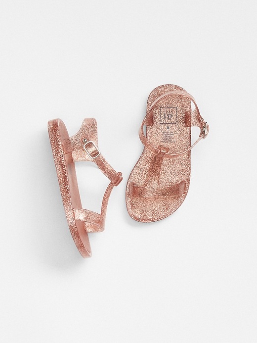 View large product image 1 of 1. Glitter T-Strap Jelly Sandals