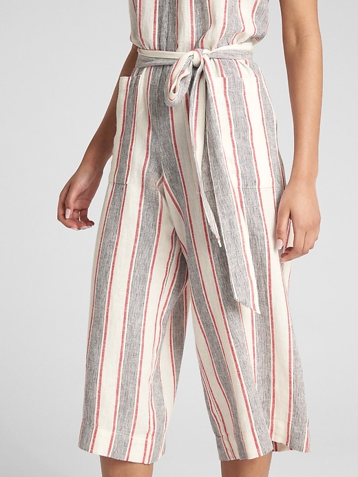 Image number 5 showing, Sleeveless Tie-Belt Stripe Jumpsuit in Linen