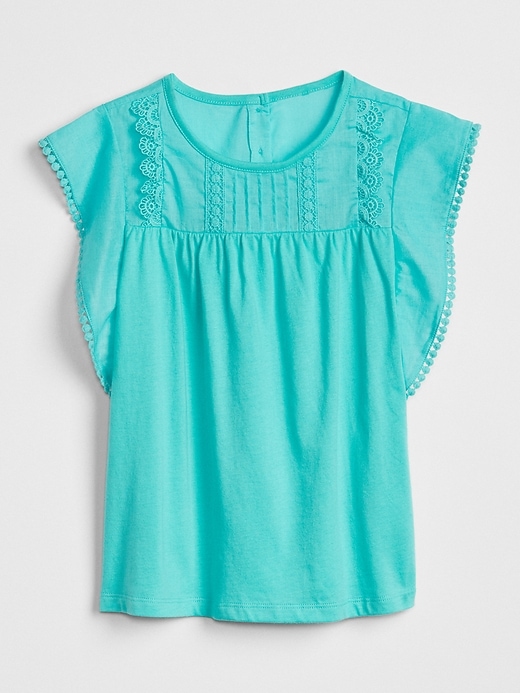 View large product image 1 of 1. Embroidered Cascade Ruffle Top