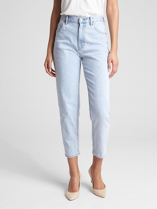 1 of 8 showing, with the color (Light) Light Indigo of product High Rise Mom Jeans