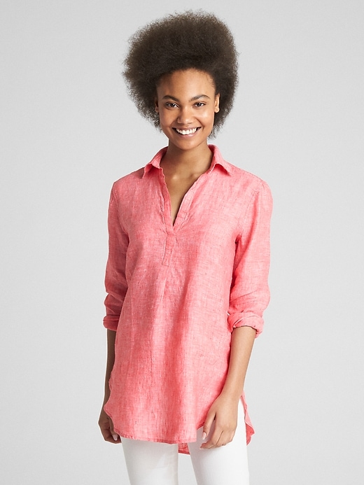 View large product image 1 of 1. Boyfriend Popover Tunic Shirt in Linen