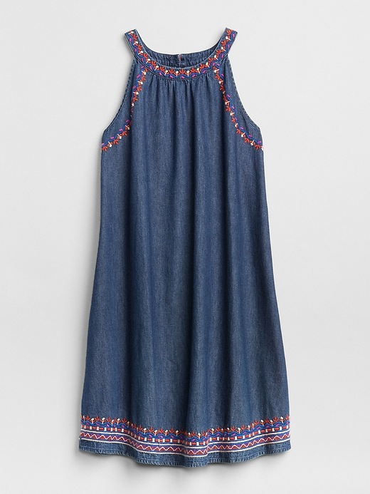Image number 6 showing, Sleeveless Embroidered Denim Swing Dress