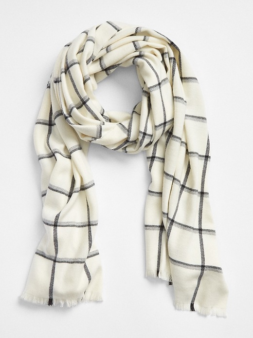 1 of 8 showing, with the color ivory frost of product Cozy Pattern Fringe Scarf