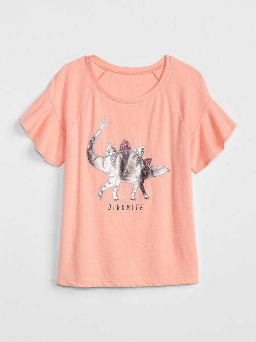1 of 8 showing, with the color papaya punch of product Kids Metallic Sequin Flutter T-Shirt