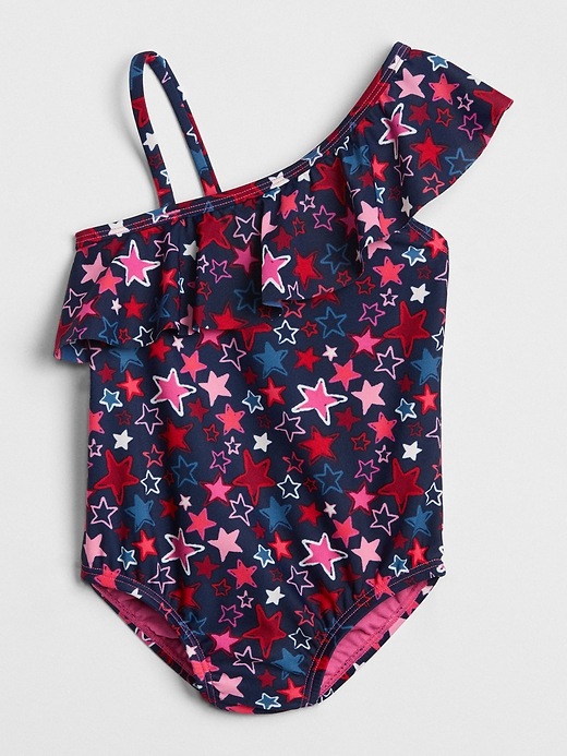 Image number 1 showing, Asymmetrical Ruffle Swim One-Piece