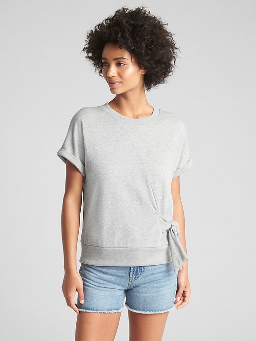 Image number 1 showing, Short Sleeve Tie-Waist Pullover Sweatshirt in French Terry