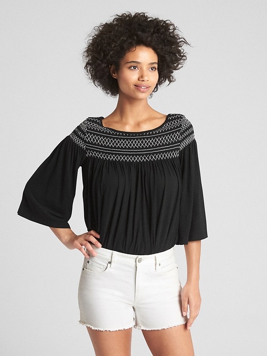 View large product image 1 of 1. Smocked Bell-Sleeve Top