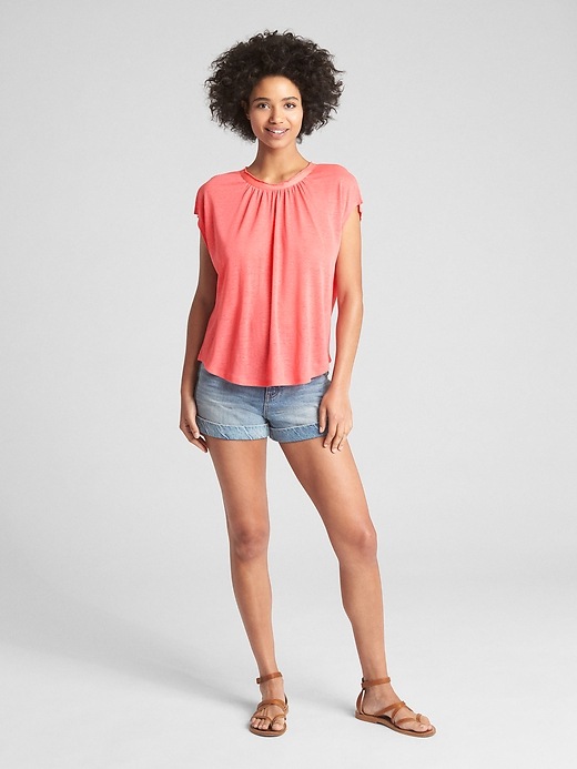 Image number 3 showing, Shirred Short Sleeve Top in Linen Jersey