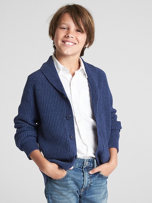 2 of 8 showing, with the color elysian blue of product Shawl Cardigan Sweater
