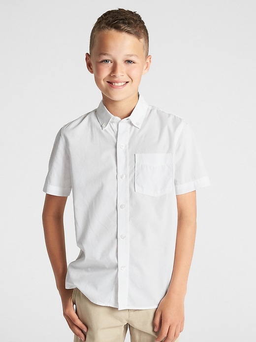 2 of 8 showing, with the color white of product Kids Uniform Poplin Short Sleeve Shirt