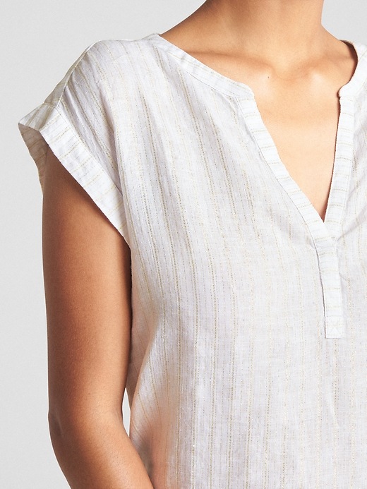 Image number 5 showing, Metallic Stripe Popover Shirt in Linen