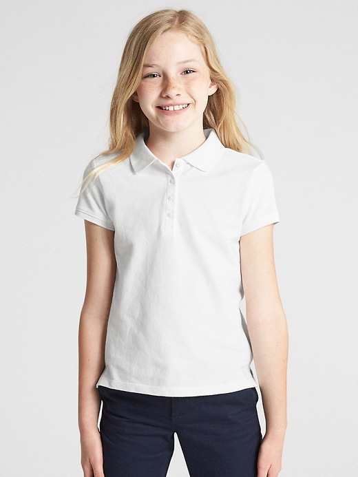 2 of 8 showing, with the color white of product Kids Uniform Short Sleeve Polo Shirt