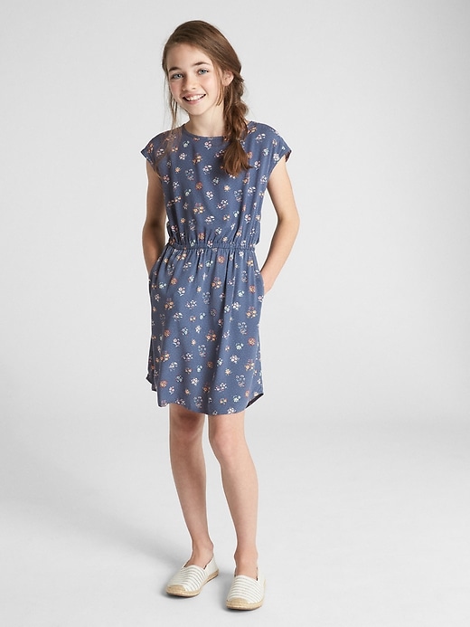 2 of 8 showing, with the color sargasus blue of product Floral Cinched-Waist Dress