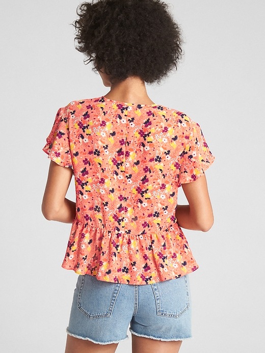 Image number 2 showing, Short Sleeve Flounce Floral Print Top