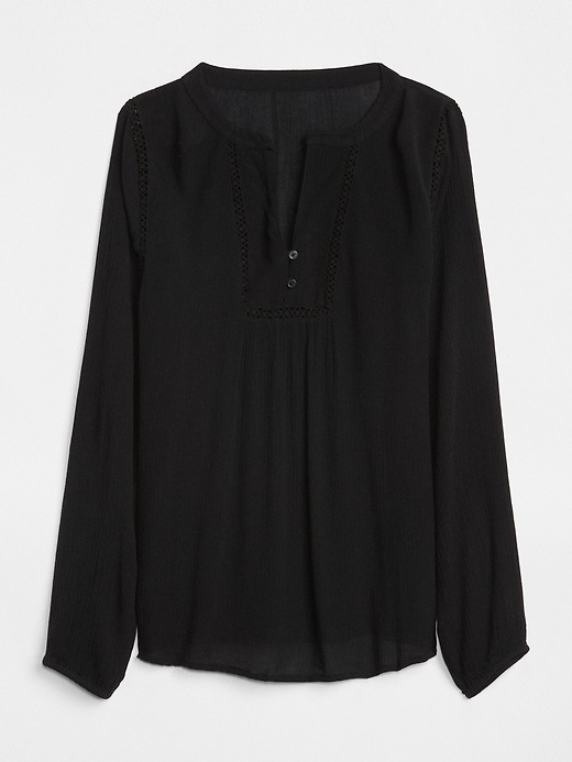 Image number 6 showing, Crinkle Long Sleeve Lace-Trim Blouse