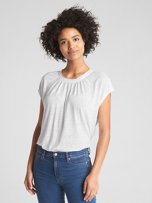 Image number 7 showing, Shirred Short Sleeve Top in Linen Jersey
